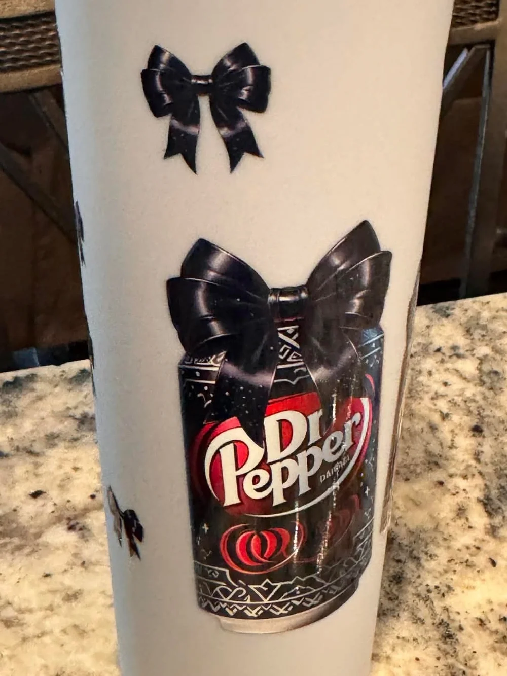 Dr pepper gray Tumbler with Black Bow Design NEW IN BOX